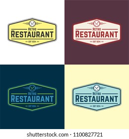 Retro Restaurant Logo. Vector Illustration. A badge style retro logo for any kind of company featuring a small combined icon of a knife and fork
if it's used for a dinner. The company name's initials 