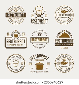 Colección de plantillas de diseño de logotipos de restaurante retro. Conjunto de elementos de diseño vectorial del logotipo de ornamento del restaurante
