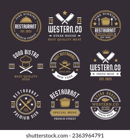 Retro restaurant logos design templates collection. Restaurant ornament logo vector design elements bundle