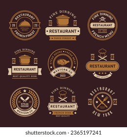 Retro restaurant logos design templates collection. Restaurant ornament logo vector design elements bundle