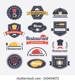 Retro restaurant vintage Insignias or logotypes  set. Vector design elements, business signs, logos, identity, labels, badges and objects.