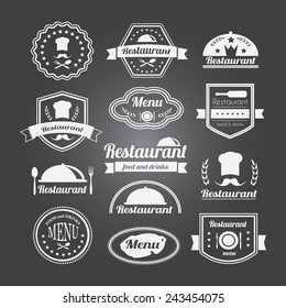Retro restaurant vintage Insignias or logotypes  set. Vector design elements, business signs, logos, identity, labels, badges and objects.