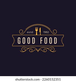 Retro restaurant vintage logo with golden design