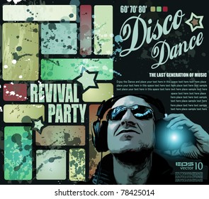 Retro' revival disco party flyer or poster for musical event