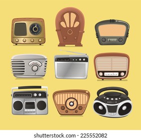 Retro revival radios tuner broadcasting system vector illustration.