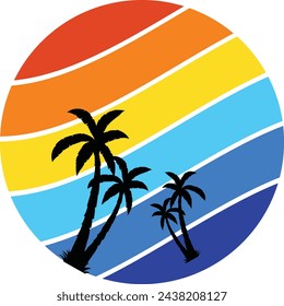 Retro Revival: Vibrant Sunset Circle Design with Tree