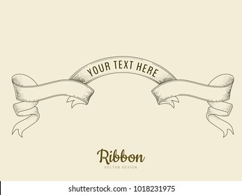 Retro ribbon and banner element, etching shading and ink drawing style on beige background