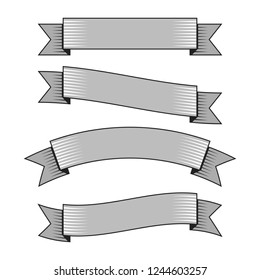 Retro ribbon banners in hand drawn engraving style vector.
