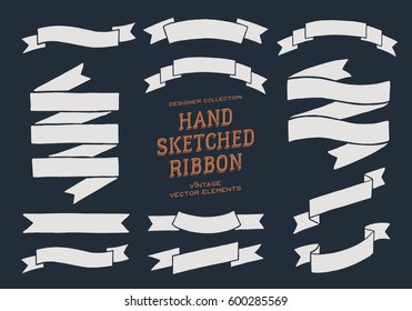 Retro Ribbon Banners Vector Collection. Vintage ribbons for text. Hand drawn design element.