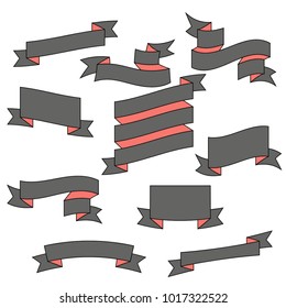 Retro ribbons banners flat isolated on white background