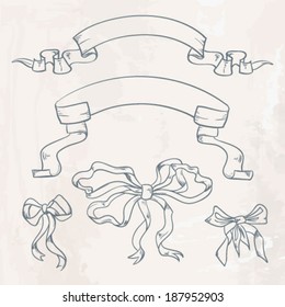Retro ribbons and bows set isolated. Vintage vector illustration