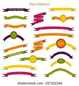 Retro ribbons collection. Bright ribbons with white circles. Vector illustration.
