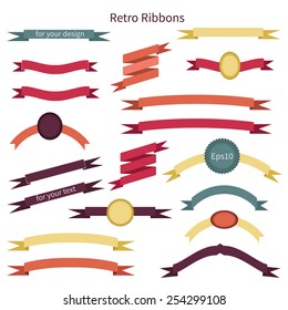 Retro ribbons collection. Vector illustration. Bright colors.