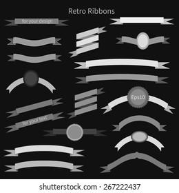 Retro ribbons collection. Vector illustration. Black and white.