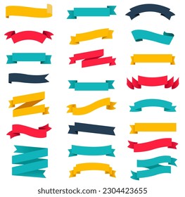 Retro Ribbons Set Transparent Background With Gradient Mesh, Vector Illustration