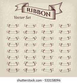 Retro ribbons set. Vector collection of vintage ribbons on retro background