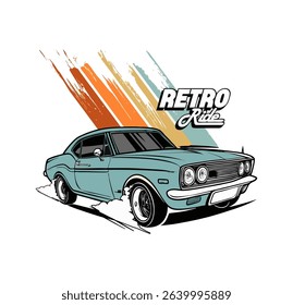 Retro ride car t-shirt graphic design vector illustration 