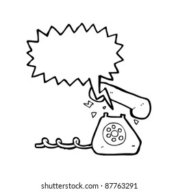 teléfono de llamada retro con caricatura de burbuja de habla