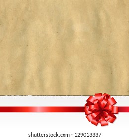 Retro Ripped Paper Banner With Red Bow With Gradient Mesh, Vector Illustration