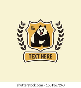 Retro roar panda bear emblem logo template