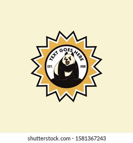 Retro roar panda bear emblem logo template