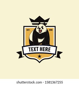 Retro roar panda bear emblem logo template