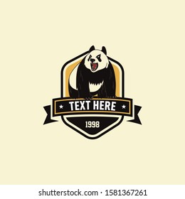 Retro roar panda bear emblem logo template