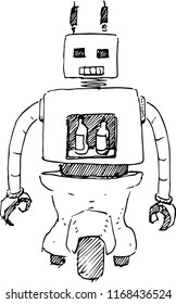 retro robot barman with claws on wheels