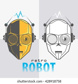 Retro robot in black and white and in color