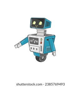 Retro robot character design, vector hand drawn art