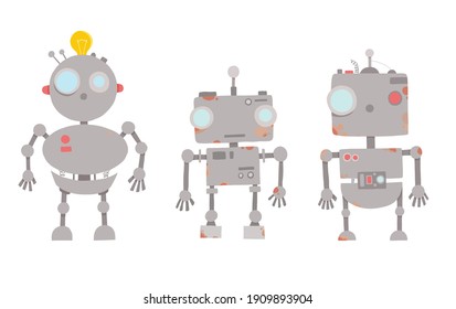 Retro robot character. Technology, future. Cartoon vector illustration on white background