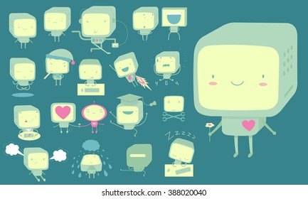 Retro robot character vector set