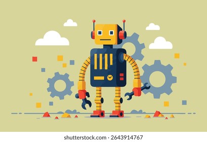 Retro Robot A Charming Flat Illustration of a Vintage Mechanical Companion, Perfect for Tech, Kids, and Retro-Themed Projects. Download this adorable flat illustration today