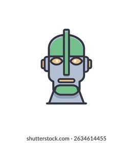 Retro robot head stares isolated minimalist design style