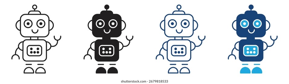 Retro Robot Icon Set , Vector Illustration .