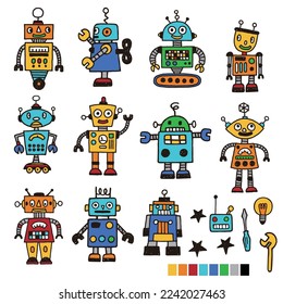 Retro robot illustration material collection,