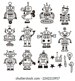 Retro robot illustration material collection,