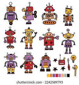 Retro robot illustration material collection,