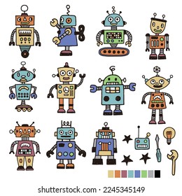 Retro robot illustration material collection,