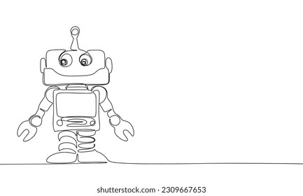 Retro robot isolated on white background. Line art robot toy. One line continuous vector illustration. 