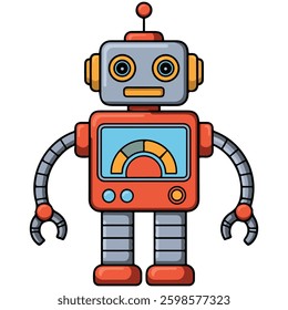 Retro robot isolated vector illustration on white background