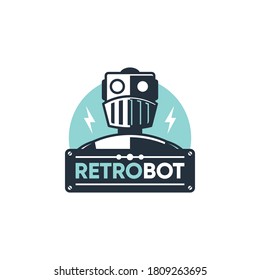 retro robot logo template, vintage robot