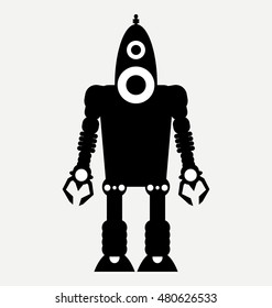 retro robot male, icon, flat illustration isolated on white background