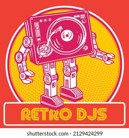 Retro Robot Mascot in Disc Jockey Character Design 