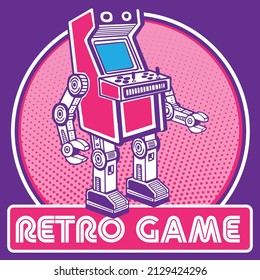 Retro Robot Mascot in Retro Game Arcade Character Design 