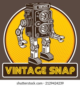 Retro Robot Mascot in Vintage Camera Character Design 