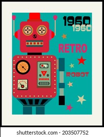 Retro Robot, Modern Colorful  Pop Art Design Poster