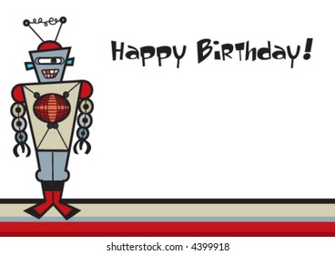 retro robot on stripes (vector) - cartoon illustration with text message
