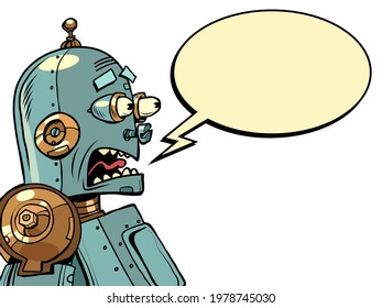 the retro robot screams in fear. Emotions artificial intelligence