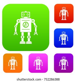 Retro robot set icon color in flat style isolated on white. Collection sings vector illustration
